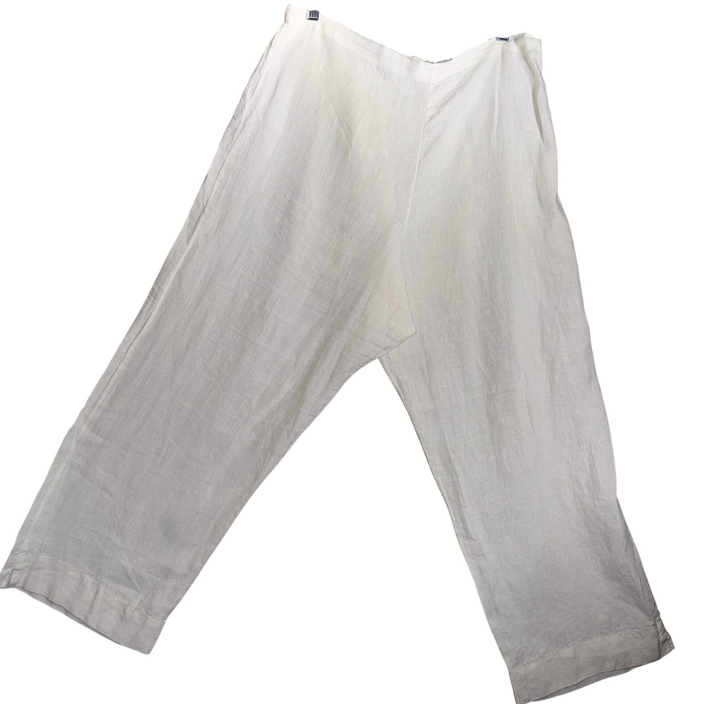 Bryn Walker XL White Linen Wide Leg Euro Summer Lagenlook Coastal Minimalist